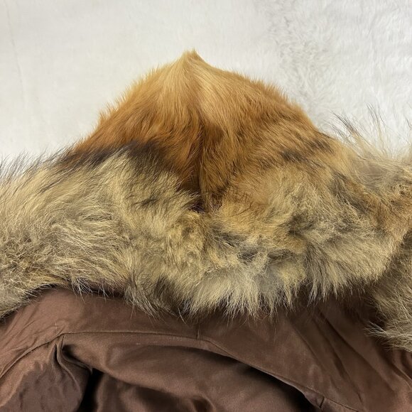 1970s Vintage Women's Size Small Chestnut Hooded Zip Up Real Fur Jacket Coat - Picture 7 of 16
